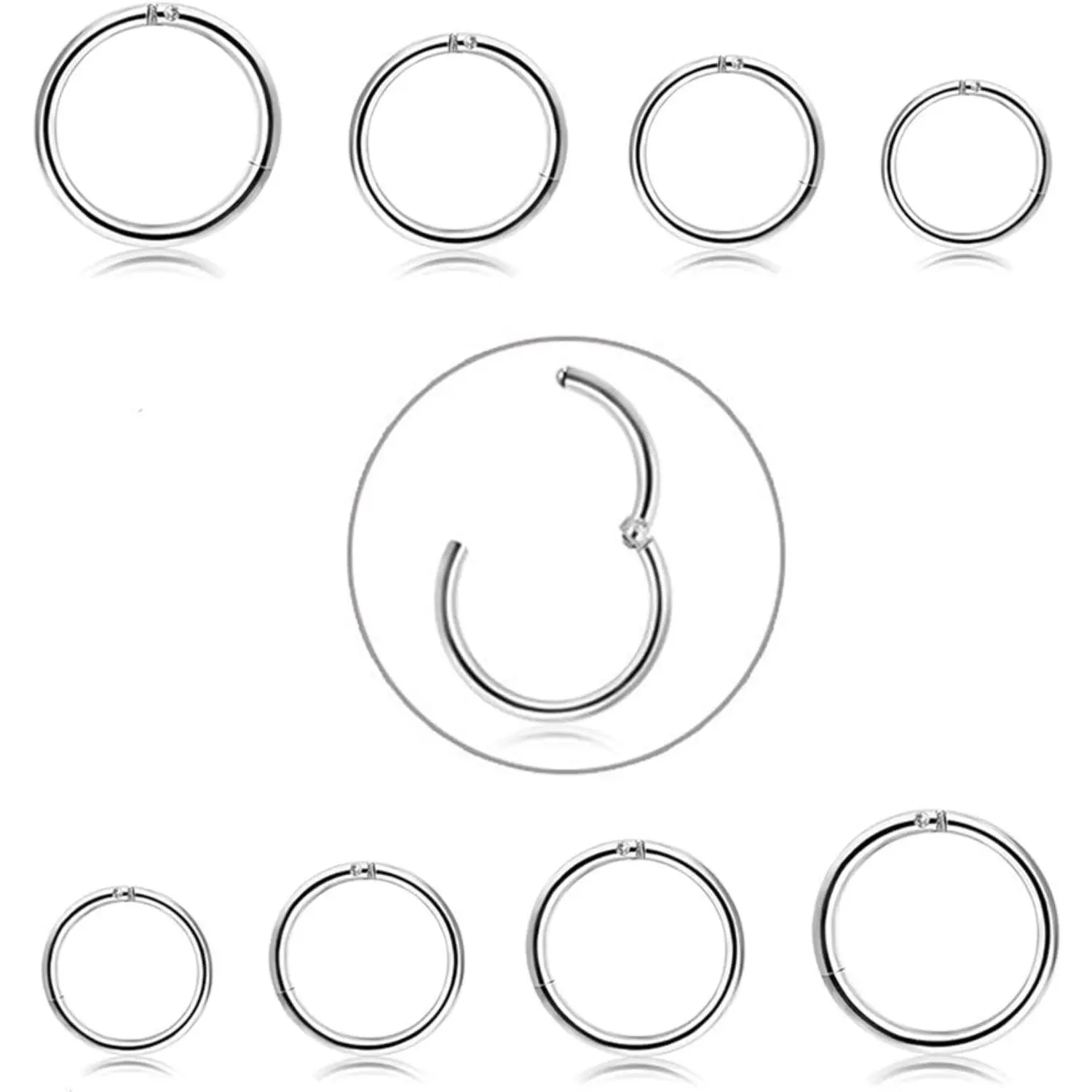 MILACOLATO 6-8 Pcs 6-12mm Stainless Steel Cartilage Hoop Earrings for Men Women, Nose Ring, Helix Septum, Couch, Daith, Lip & Piercing Jewelry Set Earcandy