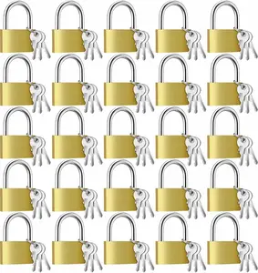 Yaocom 24 Pcs Solid Brass Keyed Padlock, Small Yellow Gym Lock, Strong Padlock with Different Key for Luggage Toolbox (1-3/16'')