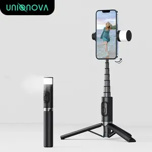 UNIQNOVA Selfie Stick with Curved Fill Light 29" Max-Height Portable & Stable Phone Tripod Stand with Wireless Remote, Aluminium Alloy Clip