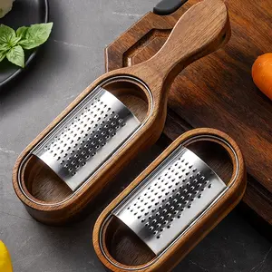 Stainless Steel Cheese Grater Storage Box, Wood Handle Cheese Slicer Shredder, Kitchen Tool for Easy Cheese Cutting & Grinding, Kitchen Gadgets