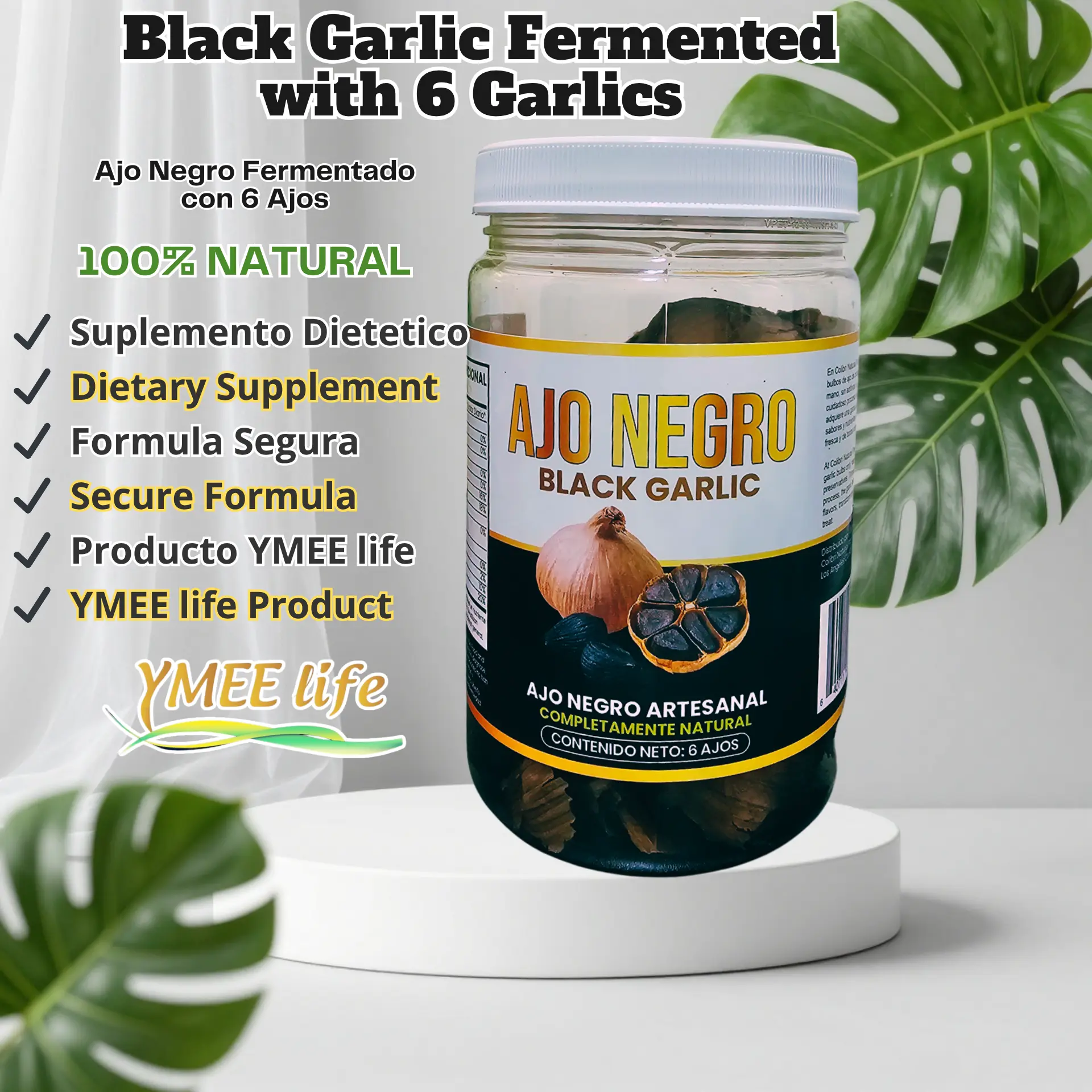 AJO NEGRO con 6 AJOS | BLACK GARLIC with 6 GARLIC Vitamin Supplement