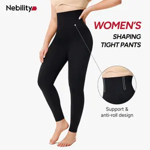 Nebility Women's High Waisted Tummy Control Seamless Shapewear Leggings - Non-See-Through, Basic Bottoms for Gym Workout Fitness
