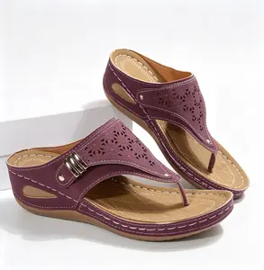 Women's Hollow Out Wedge Flip Flops, Summer Casual Platform Beach Sandals