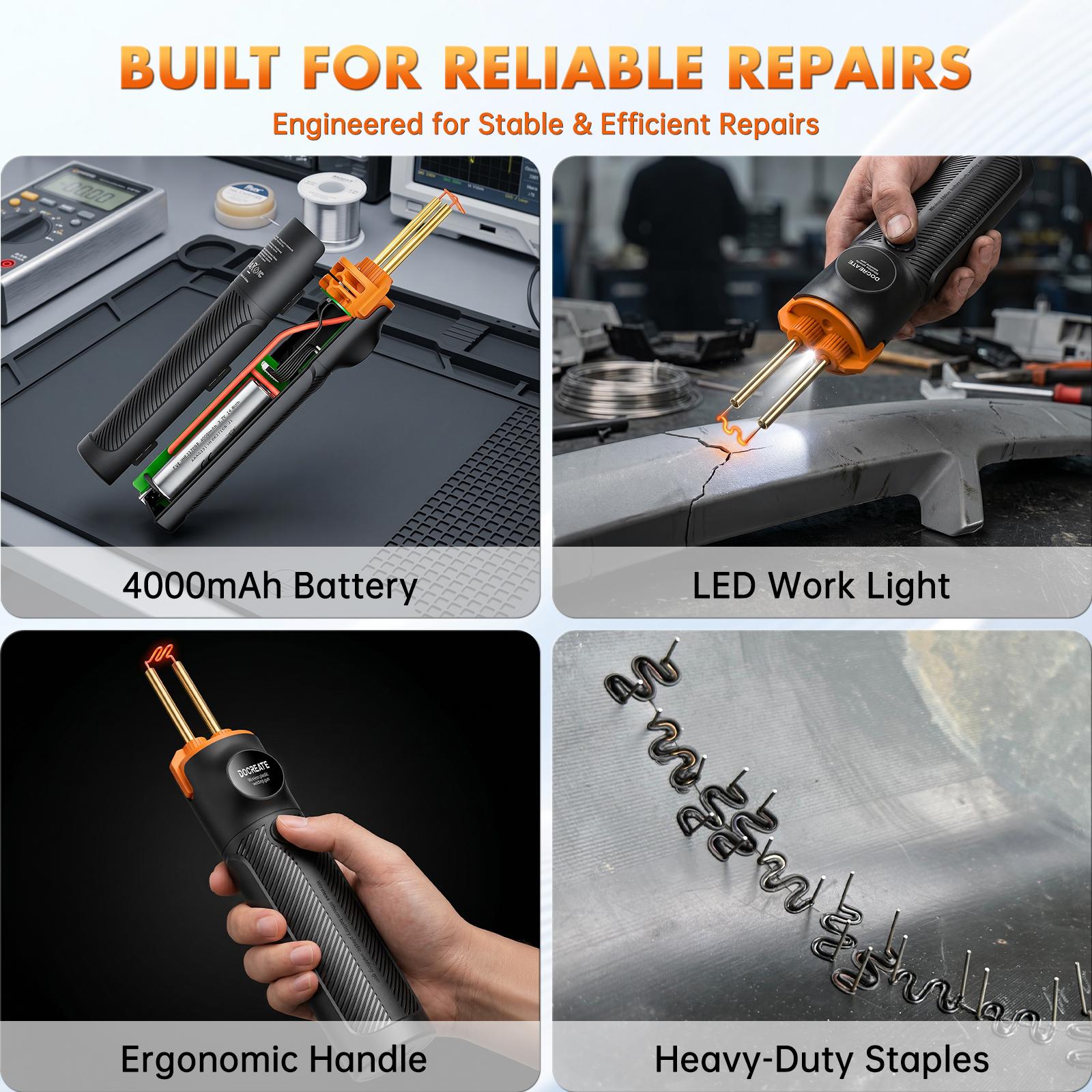 Handheld Plastic Welder Kit, Cordless Rechargeable Hot Stapler Plastic Welding Repair Tool with 4000mAh Battery, LED Light for Car Bumper, Dashboard detail 6