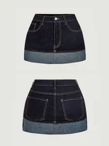Women's Casual Washed Denim Mini Skirt, Summer High Waist Loose-Fitting Patchwork Design, Perfect for Everyday Wear