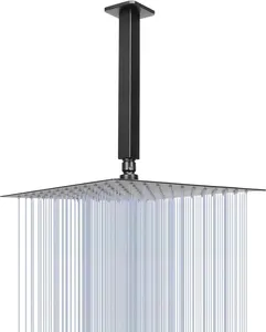 Rain Shower  With Shower Arm, Ceiling Mount Square Shower, Stainless Steel Ceiling Rainfall Showerhead- Waterfall Full  Coverage (12 Inch, Matte Black)