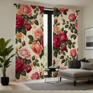 2-piece Bohemian style retro floral four season curtains, made of semi transparent polyester fiber material, suitable for artistic decoration style, suitable for living rooms, bedrooms, and study rooms, decorative four season curtains