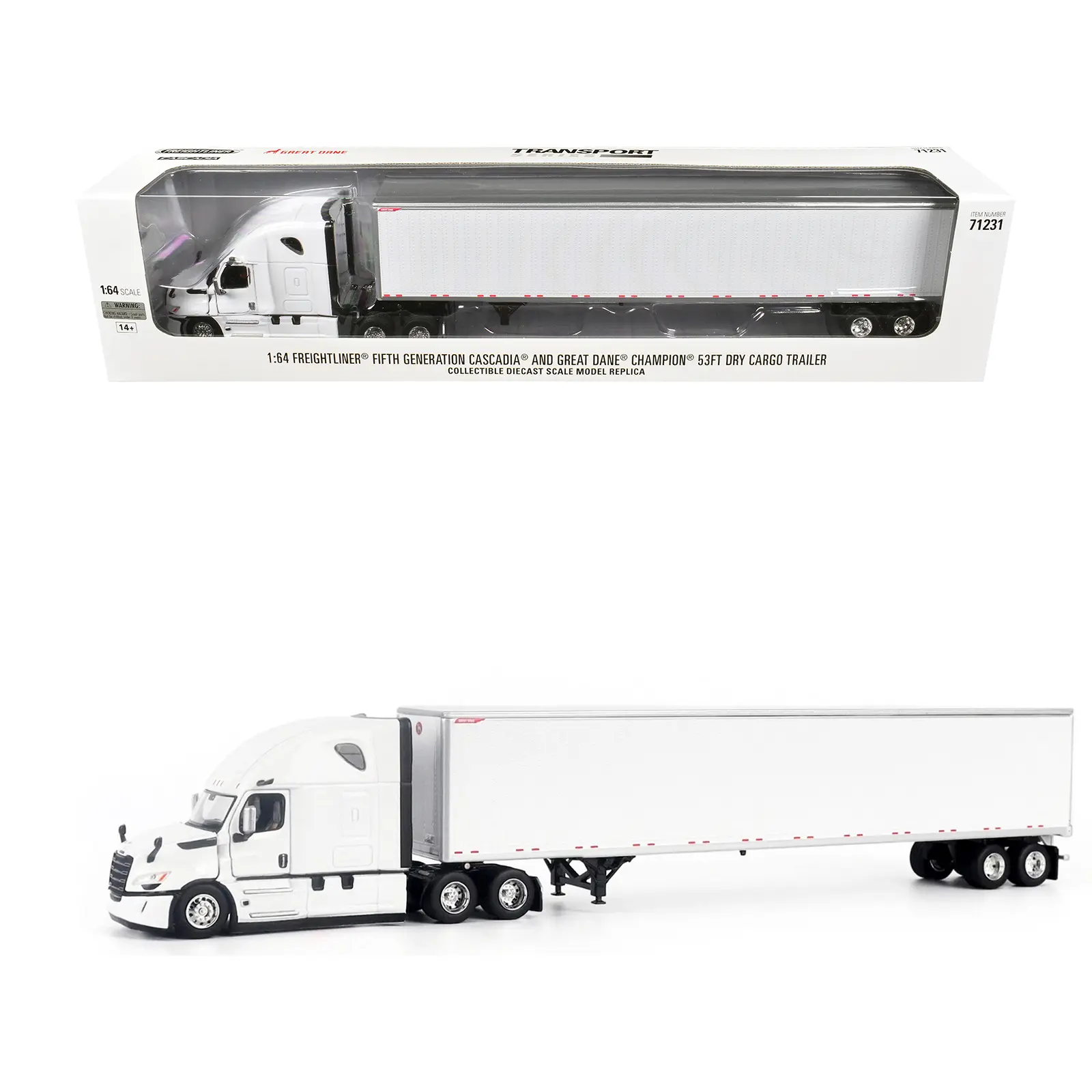 2025 Freightliner Cascadia Gen-5 Tractor w/Sleeper & Great Dane Trailer Winter White 1/64 Diecast Model by Diecast Masters