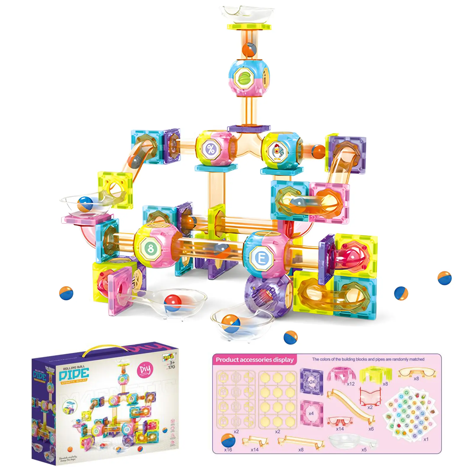 Magnetic Building Blocks STEM Educational Toys for Kids Ages 4-12 Ball Track & 3D Stacking Construction Set Marble Maze Shape Recognition Spatial Thinking Learning Bear Building Blocks Sets Geometry Interactive Skills Creativity Play Teachable Fun