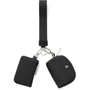 Keychain Wallet Mini Zip Around Wristlet Wallets for Women Detachable Dual Pouch Wristlet Portable Coin Purse Small Wallets in Polyester