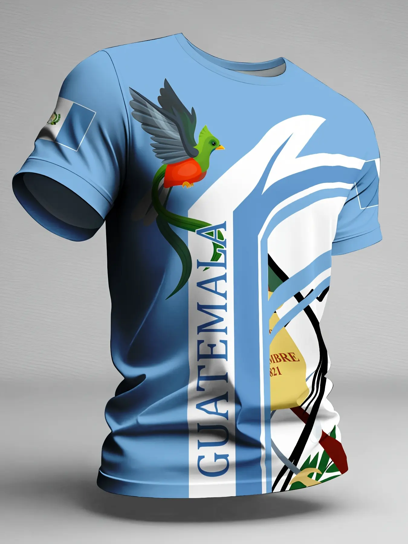 Guatemalan Style Men's T-Shirt, Summer Short Sleeve Round Neck Quick-Dry Tee, Athletic T Shirt, Casual Outdoor Sports Wear, Casual Sporty Top, All Seasons Fitted Design, Casual Sportswear