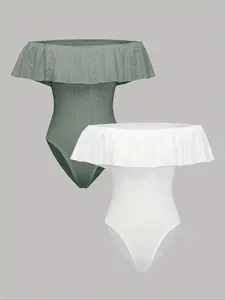 Women's Solid Color Bodysuits, Casual Fashion Bodysuits for Summer, Ladies Bodysuits for Beach Holiday Vacation