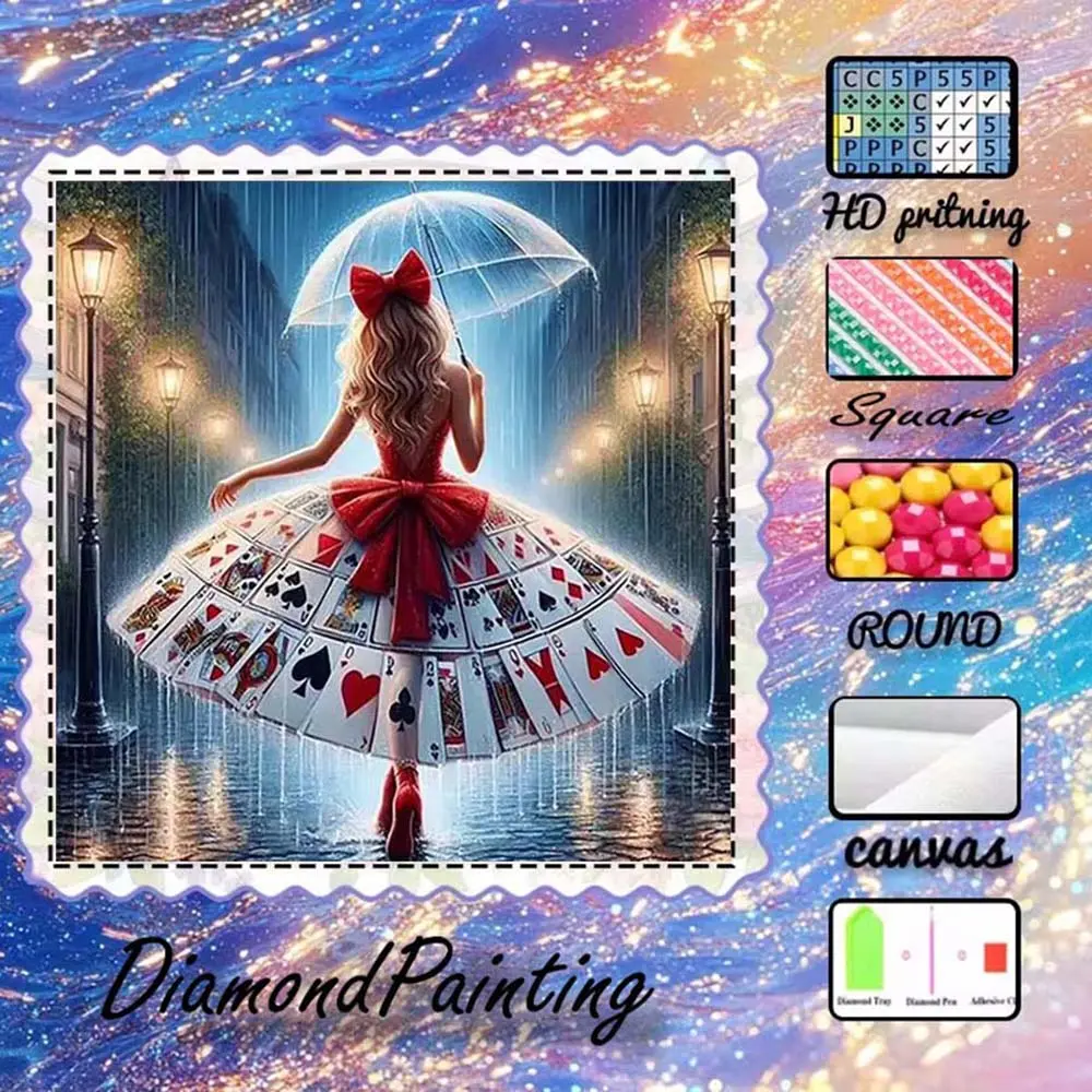 DIY 5D flocked diamond painting kit, AB drills, fairy dust drills, crystal drills, girls, cards, umbrellas, diamond embroidery, special craft diamond art set, wall decor, gift for family, loved ones, friends.