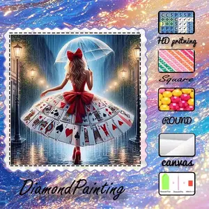 DIY 5D flocked diamond painting kit, AB drills, fairy dust drills, crystal drills, girls, cards, umbrellas, diamond embroidery, special craft diamond art set, wall decor, gift for family, loved ones, friends.