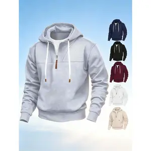 Men's Half-Zip Pullover Hoodie - Multi-Color Casual Sweatshirt with Drawstring Detail for Everyday Wear