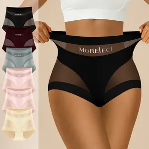 OLISHI 3/4/6/8 pcs mesh panel women’s high-waist panties, ultra-thin breathable briefs, lightweight stretchy summer underwear, skin-friendly lace-trimmed panties, soft everyday lingerie