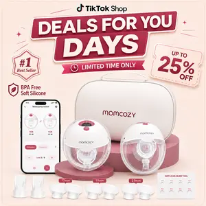 Momcozy  Breast Pump Hands Free M5 Smart APP,Wearable Breast Pump of Baby Mouth Double-Sealed Flange with 3 Modes & 9 Levels, Electric Breast Pump Portable - 24mm
