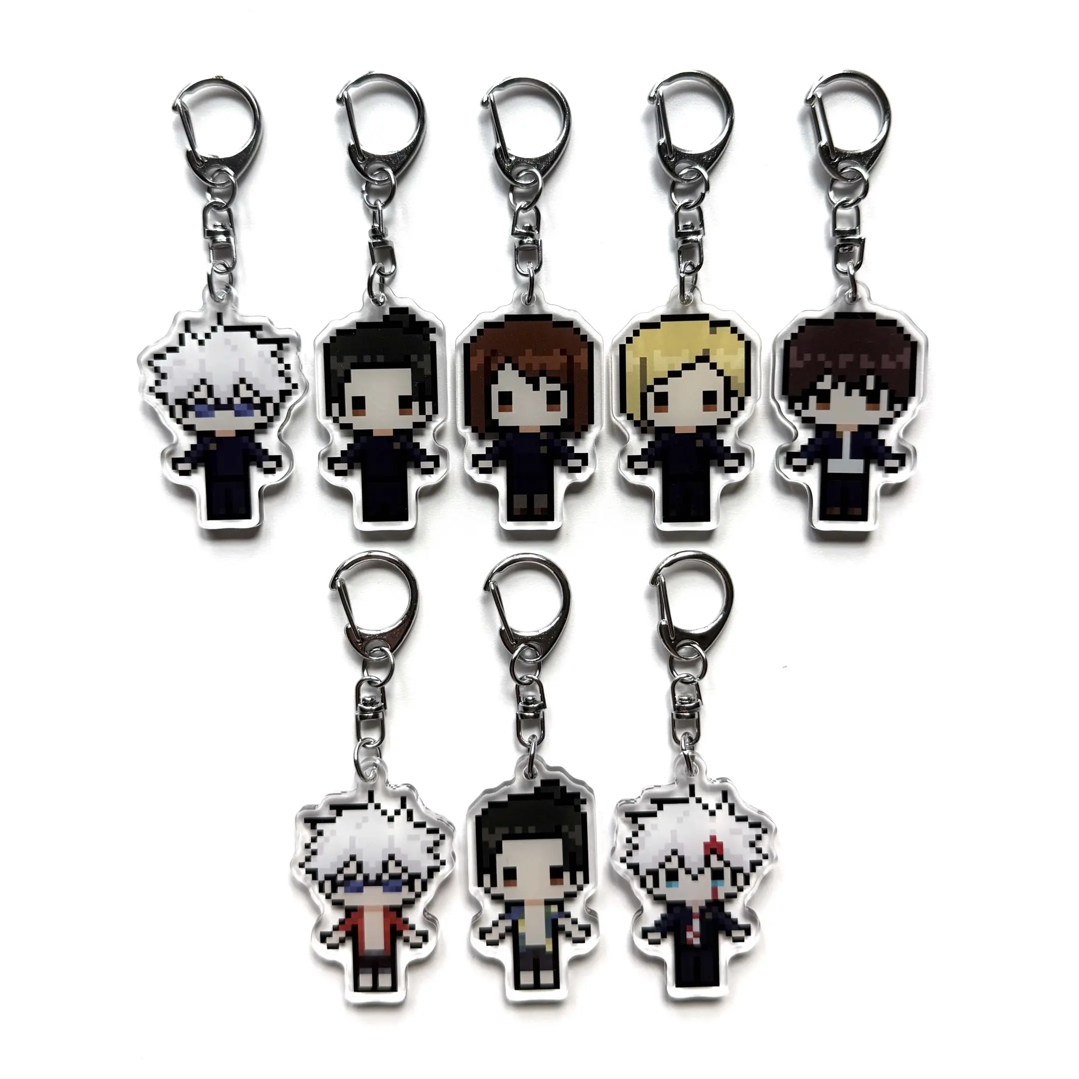 Teen Jujutsu Kaisen JJK Pixel Art Keychain - Gojo, Geto, Shoko, Nanami, and Haibara!