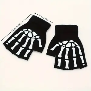 1pair Men's Fingerless Gloves With Skull Pattern, Anti-slip And Wear-resistant Gloves, Suitable For Outdoor Sports
