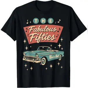 The Fifties 1950s Car Music Checkerboard Rockabilly Sock Hop T-Shirt Relaxed Fit Cotton T-Shirt