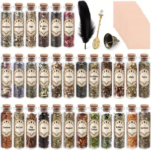 43PCS Beginner Witchcraft Supplies Kit | 30 Bottled Organic Dried Herbs for Spells Rituals | Complete Witch Set with Crystal Spoon Feather Bell for Pagan Altar Decor Spiritual Mothers Day Gift