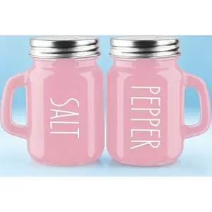 4oz Pink Glass Salt and Pepper Shakers Set - Stylish Pink Kitchen Decor Accessories, Easy to Clean and Refill for Home Cooking, Dining Table, RV and BBQ