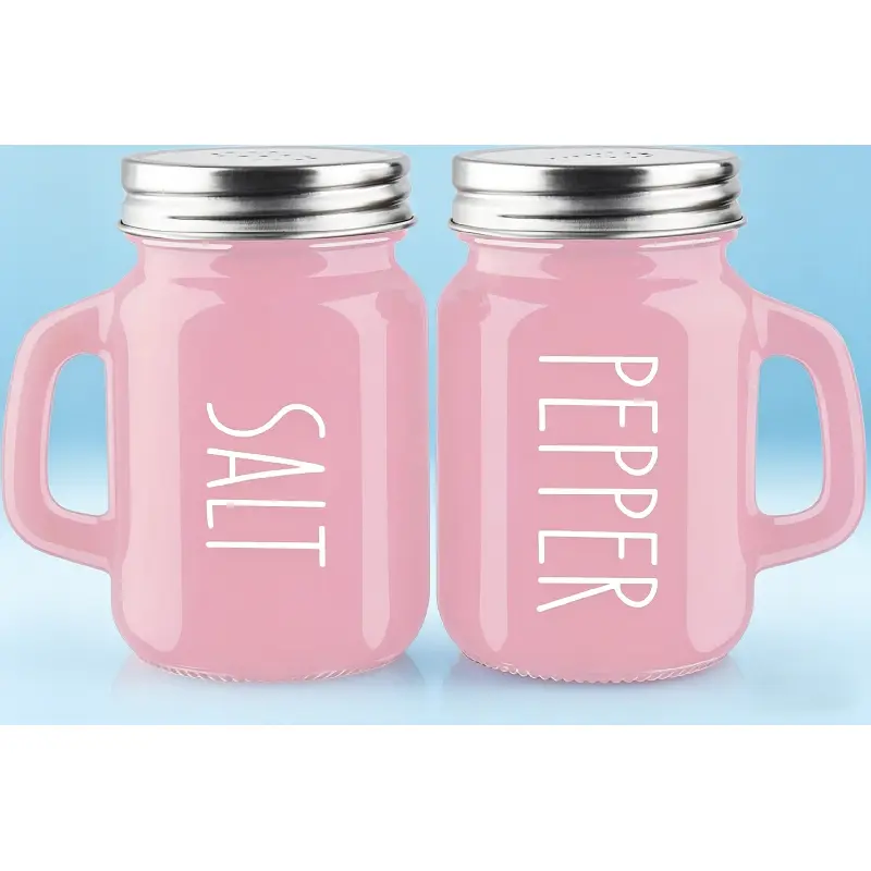 4oz Pink Glass Salt and Pepper Shaker Set of 2, Gift Ready Rustic Look Kitchen Decor, Glass Body Easy Clean Refillable Lids Shakers for Table, RV