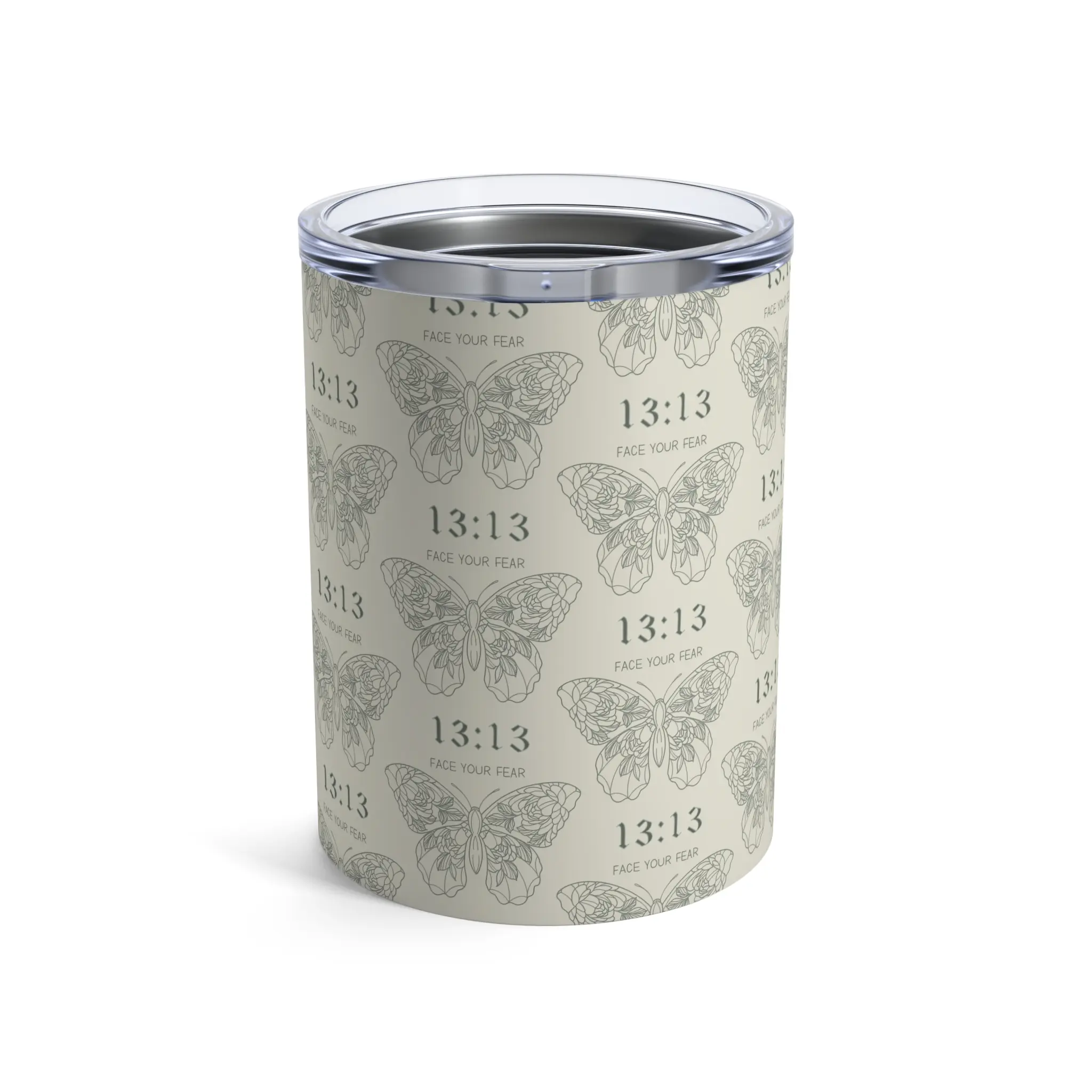 Cream Tumbler 10oz, Angel Number 1313 Face Your Fears, Numerology Gift, Positive Energy Cup, Manifestation Gift, Law of Attraction Gift