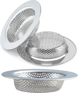 3PCS Kitchen Sink Strainer 4.5 Inch, Double Layer Drain Basket Filter, Stainless Steel Sink Drain Strainer for Kitchen Sink, Anti-Clog Hair & Food Catcher