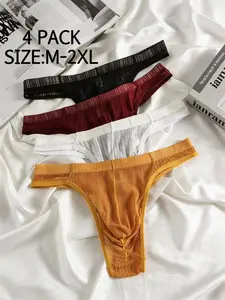 Men's Breathable Thong Underwear Set, Striped Texture, Comfortable Fit, Seamless Design, Suitable for All Seasons, Sporty Style