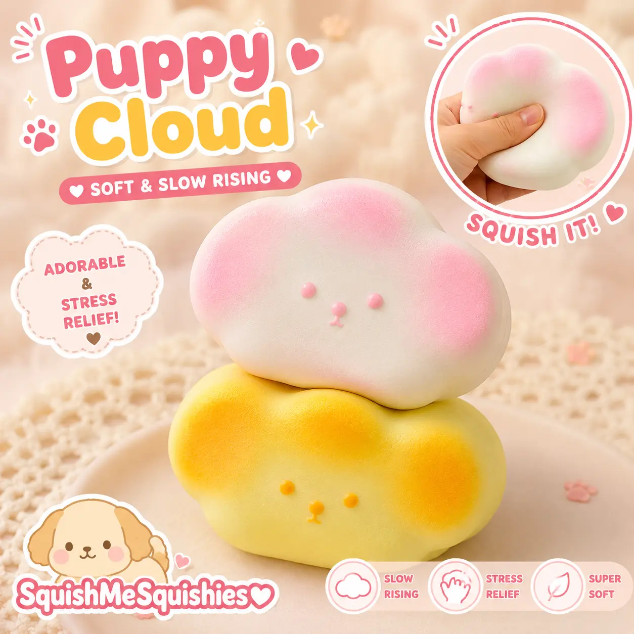 Adorable Puppy Cloud-Shaped Squishies - Soft & Stretchy Stress Relief Toys for Kids & Adults - Perfect for Sensory Play adult fidget toy