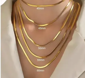 Herringbone Necklace 925 Sterling silver 18K Gold 4MM Flat Chain Necklace