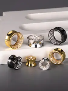 2PC New Elegant Style Saddle Fit Sparkling Luxurious Design Unisex Jewelry Gift Round Ear Gauges Tunnels Expander Stretcher Piercing  Body Jewelry，All-Season Accessory for Daily Wear Earring