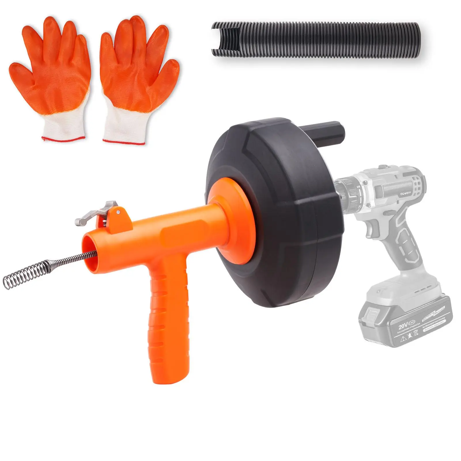 【summerfinds】VEVOR Drain Auger 25Ft, Plumbing Snake Auto Feed, Plumbers Snake with Drill Attachment, Pipe Snake Drain Clog Remover for Kitchen Bathroom Shower Sink with Protective Hose and Gloves