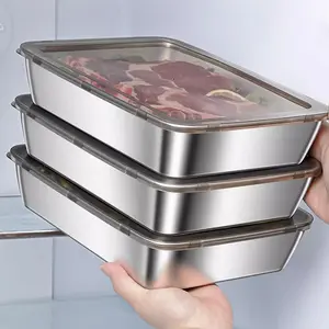 Thickened Antibacterial Square Stainless Steel Tray with Lid, Food Grade BBQ Plate, Home Kitchen Use Dishwasher Safe, Durable and Easy Clean