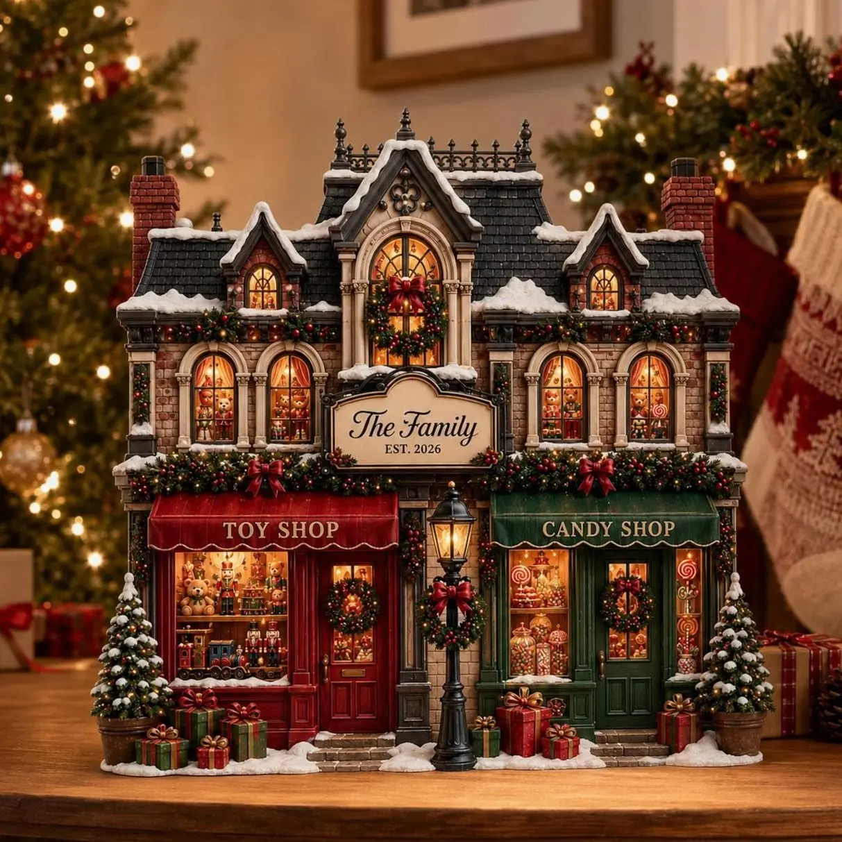 Custom Family Christmas House Wooden Block, Personalized Gingerbread Home Sign, Rustic Holiday Mantel Decor, Unique Keepsake Gift Idea