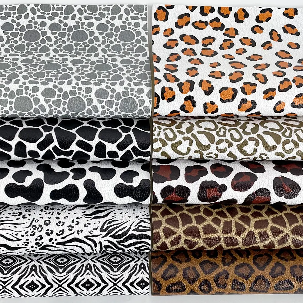 Litchi Texture PU Leather Material Sheets (20x30 Cm) 10 Piece Set, Textured Faux Leather Lychee Pattern, Leopard Pattern, Ideal for Crafts, Earrings, Phone Cases, Hair Accessories