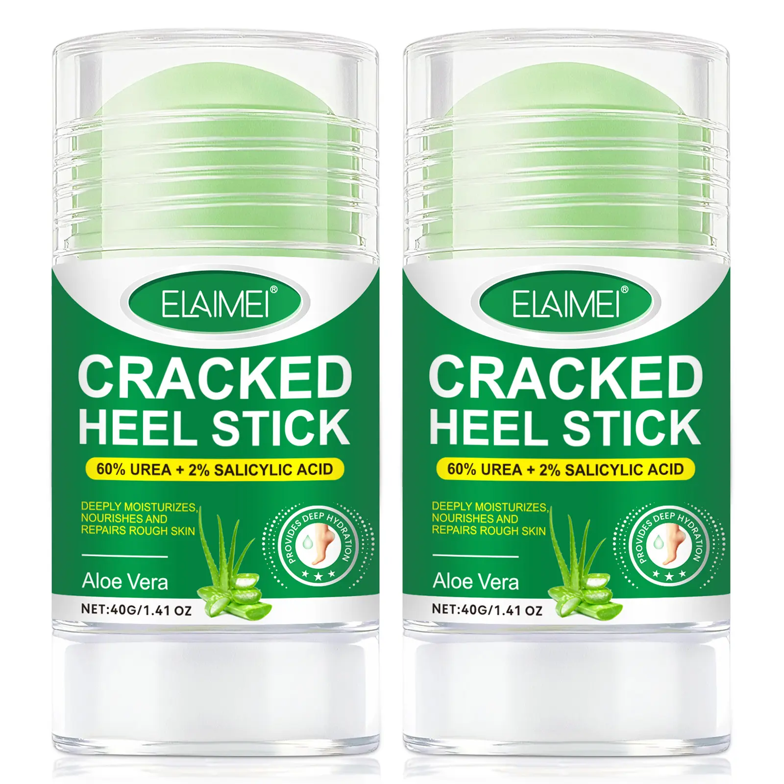 Elaimei Aloe Heel Care Stick 40g X 2 Pack, Rich in Aloe & Urea (60%), Salicylic Acid (2%), Gentle Exfoliation, Deep Moisturizing, Foot Care Solution, Exfoliating Foot