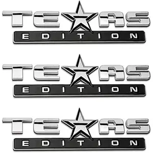 3 Count Silver+Black 3D Texas Edition Emblem Compatible with Chevy Silverado Sierra Car Truck Auto Universal Decal