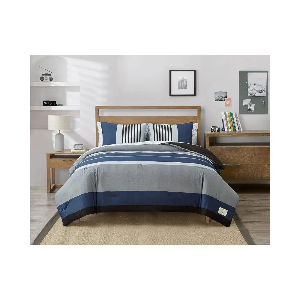 Twin Comforter Set, Reversible Cotton Bedding with Matching Sham, Medium Weight for Year Round Use, Dorm Essentials.