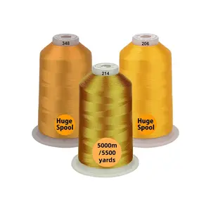 3 Spools Differ Gold 5000m Polyester Machine Embroidery Thread, 40wt, 5500 Yards, Suitable for All Embroidery Machines, High-Quality Embroidery Supplies