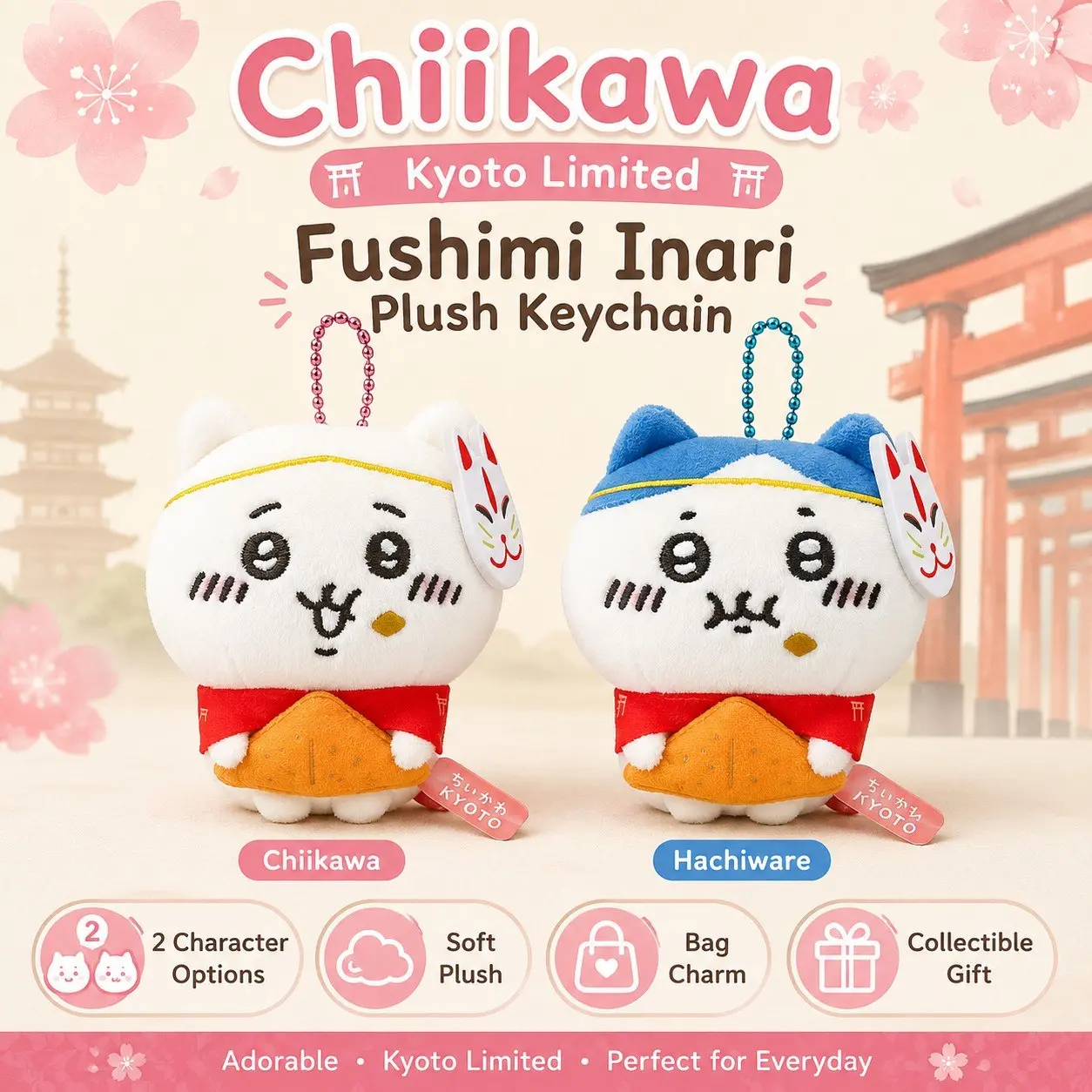 Chiikawa Kyoto Fushimi Inari Limited Plush Keychain | Chiikawa & Hachiware