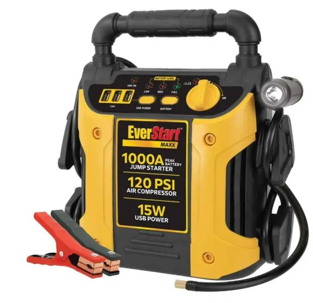 EverStart Maxx 1000 Peak Amp Jump Starter with 120 PSI Compressor, Pivoting LED Light, 3X USB Ports