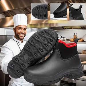 Men’s High-Quality Slip-On Ankle-High Rain Boots – Durable Outdoor Rubber Shoes with EVA Cushioning for Fishing, Car Washing, Hiking, and Kitchen Use – All-Season Black with Red Accents, Outdoor Footwear | Slip-On Boots | Rubber Sole