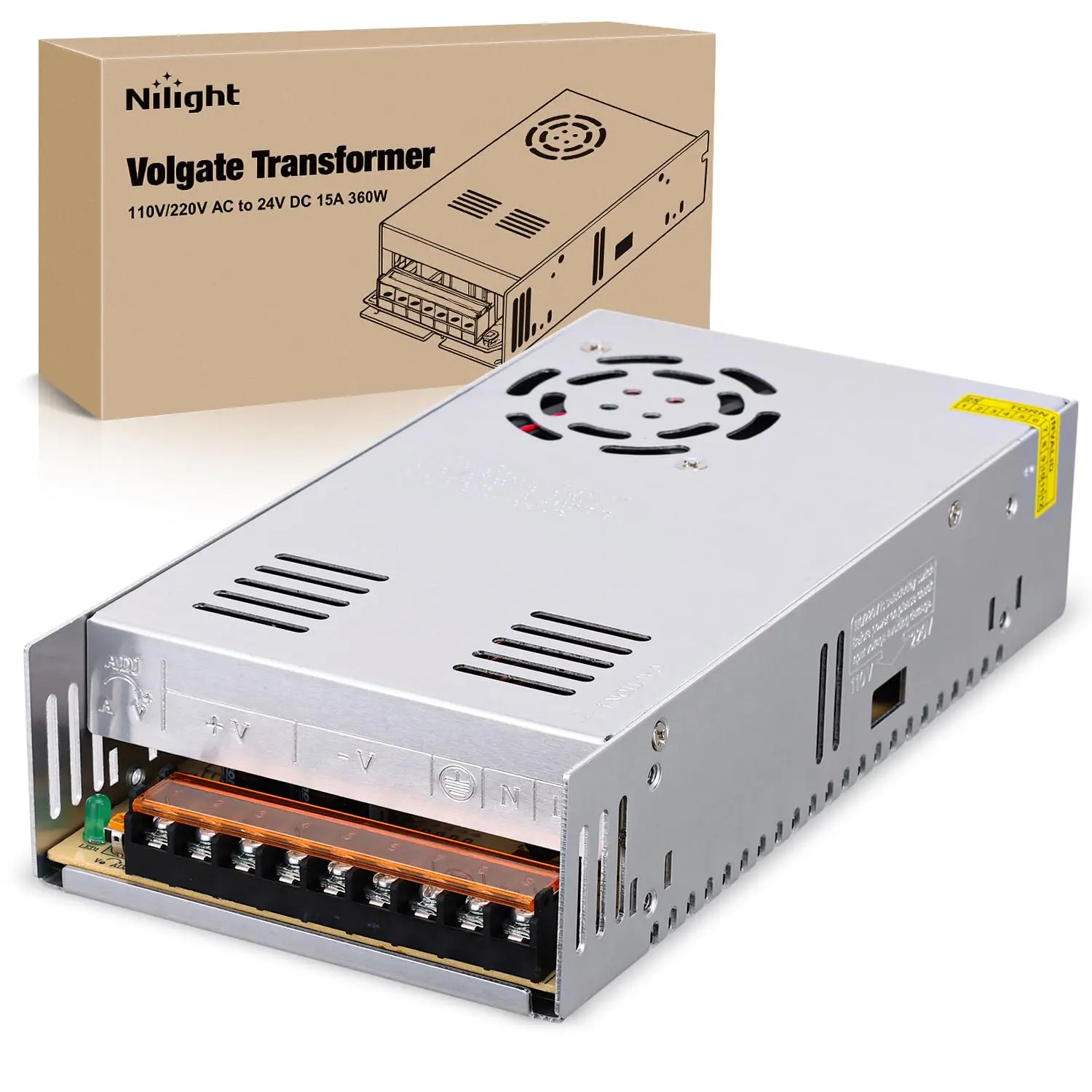 Nilight AC to DC Voltage Converter - 15A Max 360W 110V/220V AC Power Supply Adapter Transformer, Metal Casing Low Voltage LED Driver with Overprotection, EMI/RFI Filter, 100% Full-Load Burn-In Testing for Car Electronics, Father's Day Gift, Fathersday, Ov