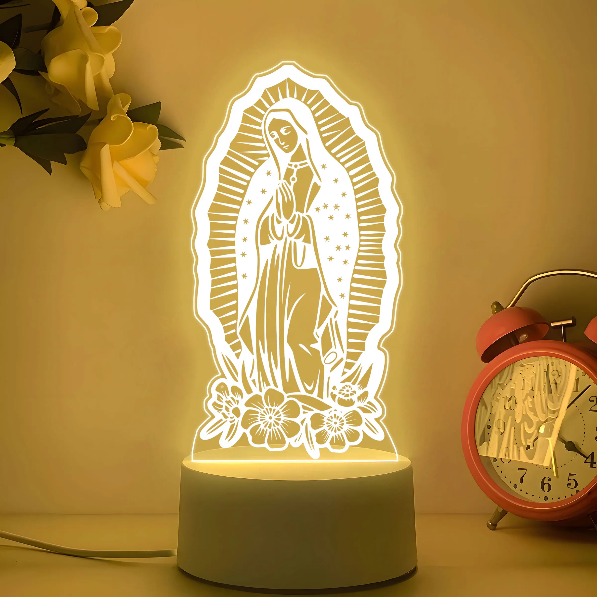 Saint Mary Night Light, Warm LED Table Lamp, USB Powered Illusion Light, Perfect for Religious Gifts, Desktop Decoration, Holiday Presents, Warm Lights