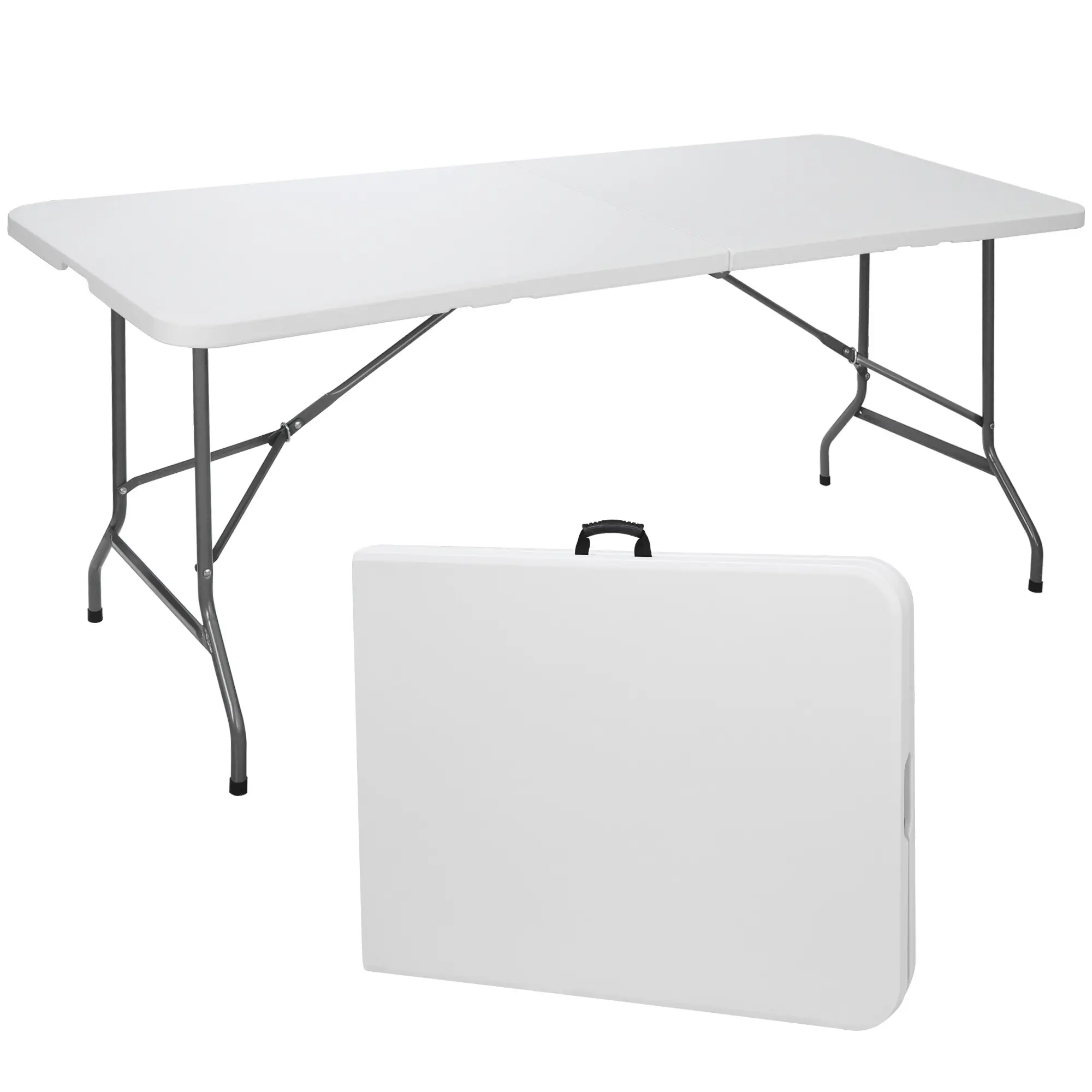 SUPERDEAL Foldable Table 8 FT Space-Saving Folding Picnic Table with Carrying Handle – HDPE, Heavy-Duty, Easy-to-Clean, Indoor/Outdoor, Portable Fold-in-Half Plastic Table for Camping, BBQ, Parties patio furniture,summerwins