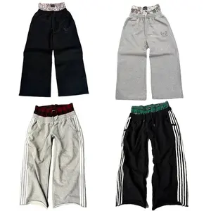 Y2K pants vintage Harajuku double Embroidered waist Sweatpants Men Wome Hip Hop Casual High waisted Wide Leg Pants Streetwear Menswear Trouser