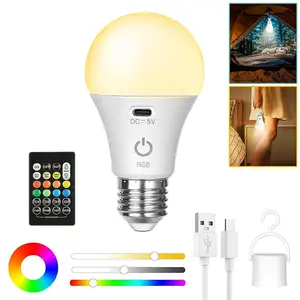 E26 E27 Rechargeable LED Bulb with Remote Control, RGB Color Changing, Adjustable Temperature, Timer Function, Ideal for Home Office Party Camping, Led Light Bulb