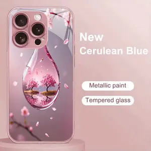 Pink water drop pattern, pink metallic paint glass phone case Suitable for iPhone 17 16, 15, 14, 13, 12, 11 Plus Pro Max